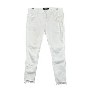 Express Ankle Legging Jeans Womens 12R White Distressed Mid Rise Raw Hem Stretch